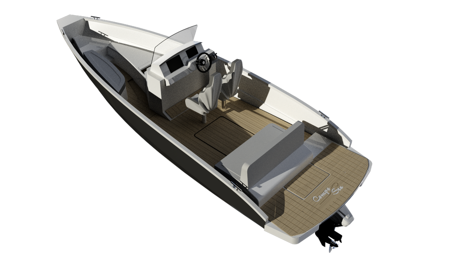 CompoSea en snabb elbåt med lång räckvidd och fossilfri drift med tystgående elmotor, 100% elektrisk. Svensktillverkad. 